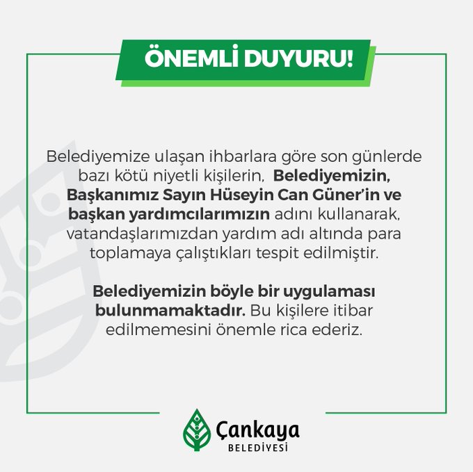 Ankara Çankaya Belediyesi Vatandaşları Dolandırıcılığa Karşı Uyardı